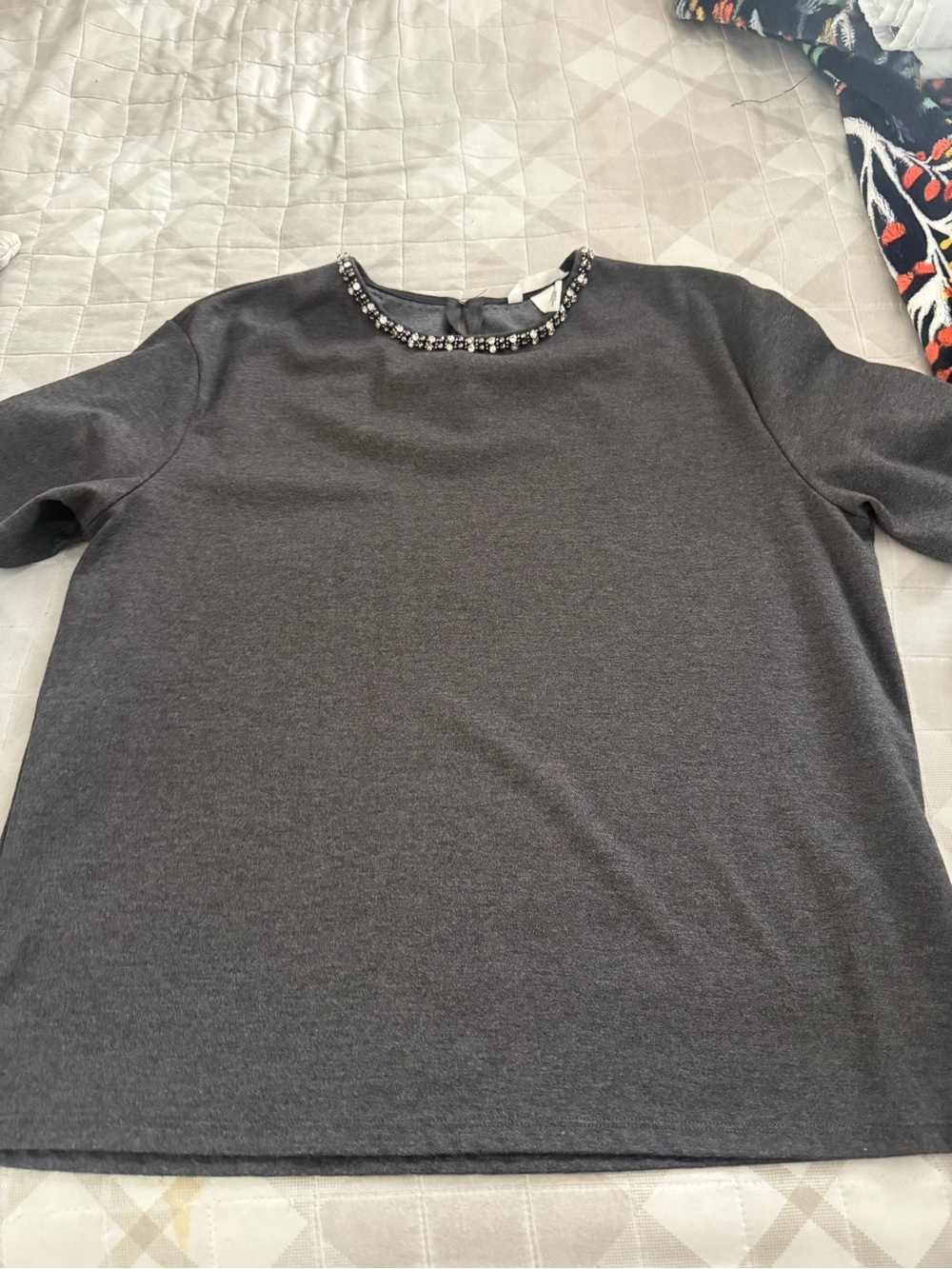 H&M Charcoal Gray Jeweled Crewneck Women's Top